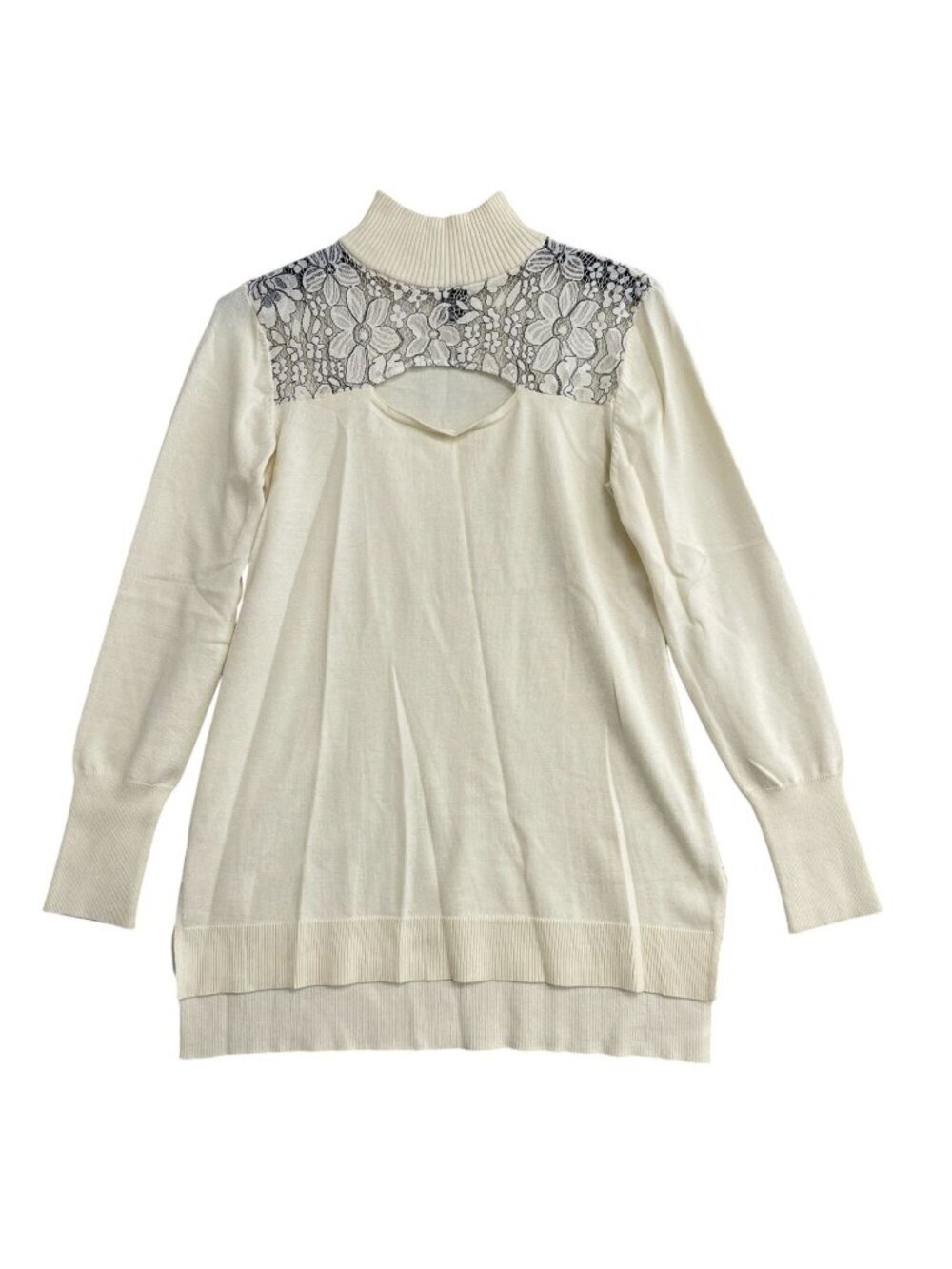 Kate & Mallory Women's S Lace Cut out Turtleneck Sweater Long Sleeve P0585
